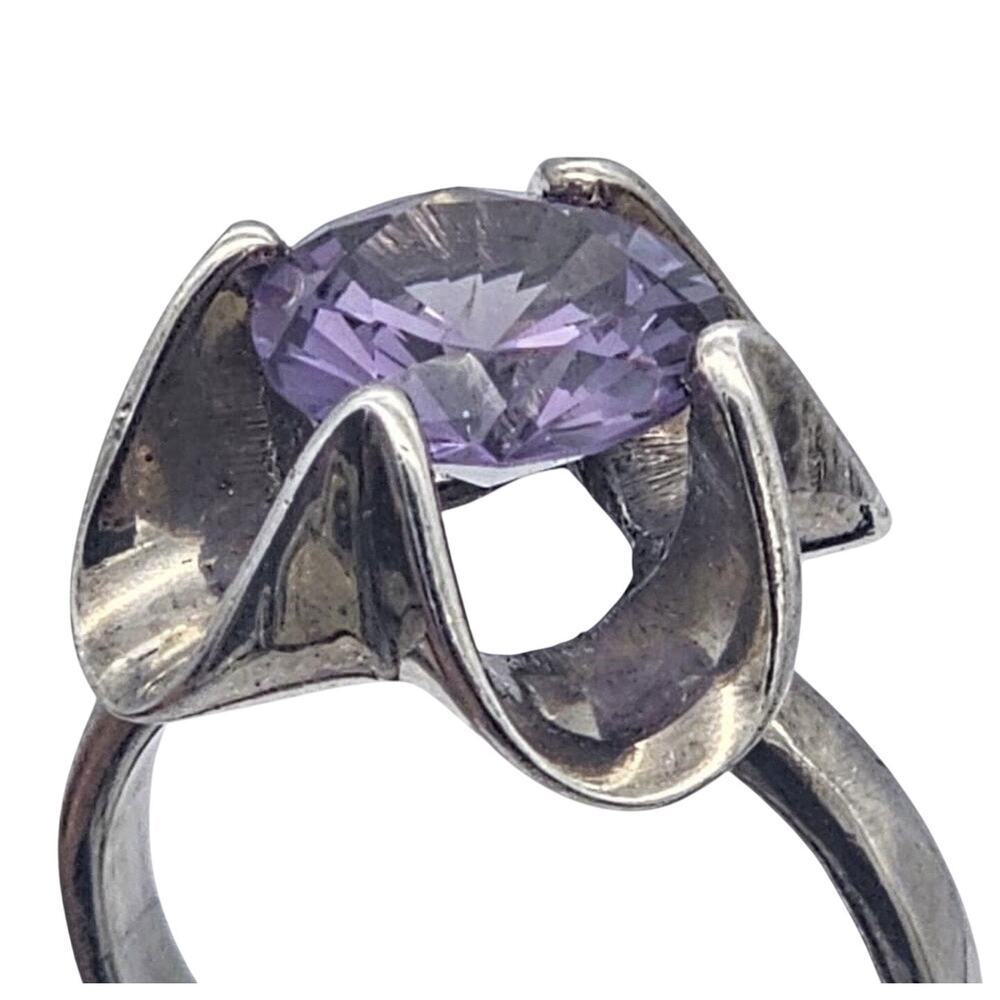 Vintage Estate Sterling Silver Mexico JS Purple Sapphire Cocktail Ring Size 8